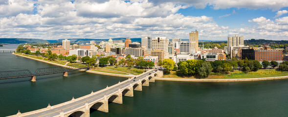 Harrisburg, Pennsylvania aerial skyline panorama on a sunny day. Harrisburg is the capital of state...