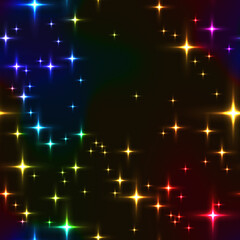 rainbow seamless background with shining stars.