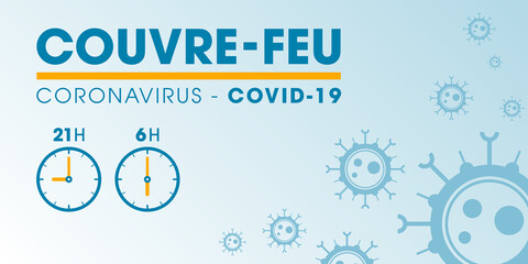 Couvre-feu dans les grandes métropoles de France - pandémie du coronavirus covid-19 - déplacement interdit de 21h à 6h - icône de pendule - illustration vectorielle