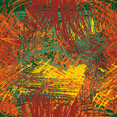 Abstract grunge seamless pattern of shabby sloppy strokes. Urban autumn camouflage texture swatch. Creative colorful background.