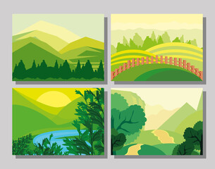 Fototapeta premium landscapes nature greenery pack icons fields mountains river forest