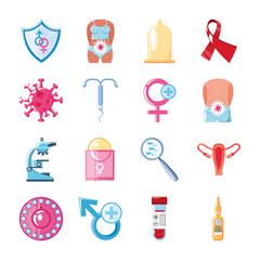 set of icons gynecology medical medicine safe sex and sexual health