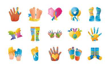 world down syndrome day, international awareness support icons set