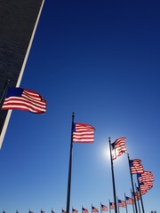 american flag on the wind Washington Monument