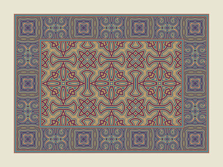 Asian traditional carpet. Colorful tribal ornament. Decorative lebanese rug.