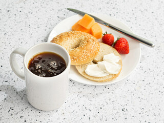 Cup of Coffee with Bagel & Fruit