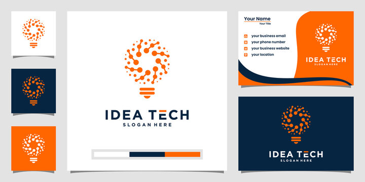 Creative bulb tech logo and business card design. idea creative light bulb with technology concept.