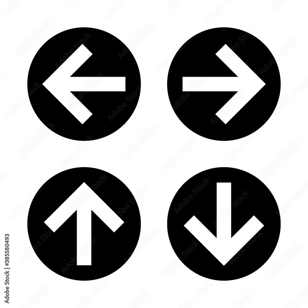 Poster set of orientation or direction arrows for left, right, forward and backward. vector image.