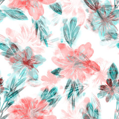 Fototapeta na wymiar Field Flowers Seamless Pattern. Watercolor Background.