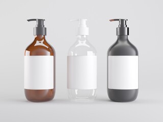  Cosmetic Bottles Mockup on Grey Background 3D Illustration 