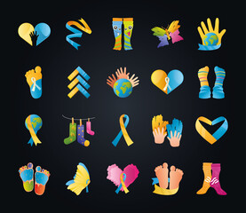 world down syndrome day, support awareness creative set icons