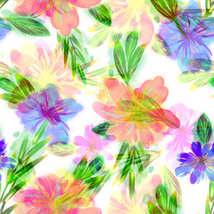 Field Flowers Seamless Pattern. Watercolor Background.