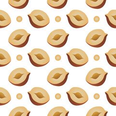 Stock vector graphics seamless pattern, hand drawn illustration isolated on white background. Realistic hazelnut. Illustration for flyer, poster, wallpaper, web, invitation, greeting card, menu.