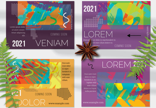 Flyer Layout with Geometric Shapes and Abstract Bright Rectangles