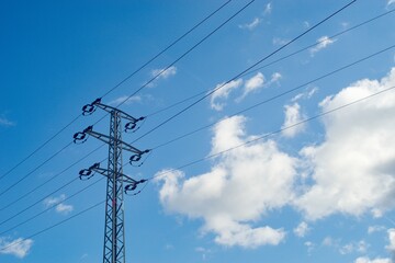 power lines of blue sky