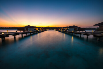 Fototapeta na wymiar Sunrise at tropical Island of Maldivers