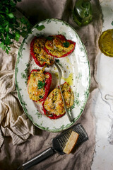 Bell peppers stuffed with polenta. selective focus