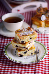 Hungarian cottage cheese casserole with vermicelli. .selective focus.