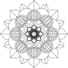 Easy Mandala coloring book simple and basic for beginners, seniors and children. Set of Mehndi flower pattern for Henna drawing and tattoo. Decoration in ethnic oriental, Indian style.