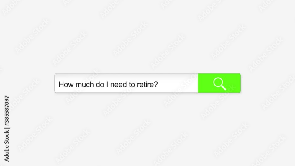 Poster how much do i need to retire 4k search bar animation style. modern internet green search icon with c