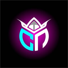 Initial minimalist C N Monogram logo letter with halloween edition mask vector image, for game profiles, invitations, letters, etc.