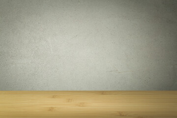 Concrete background. Concrete surface with with empty wooden table.