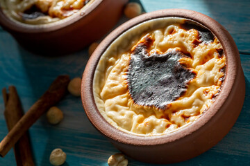 Baked rice pudding turkish milky dessert sutlac