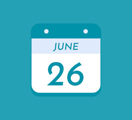 June 26 Single Day Calendar, 26 June