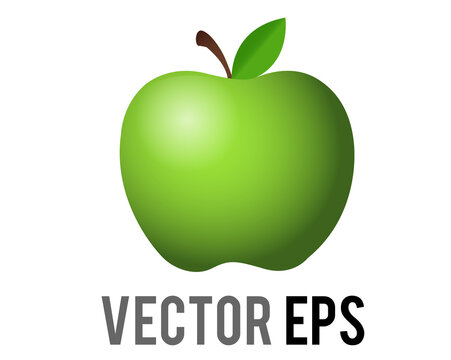 Vector Classic Green Apple Emoji Icon, Shown With Stem, Single, Leaf