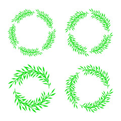 Green wreath with space for text. Vector template for web, logo, social media content. Wreath collection with green branches. 