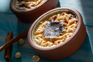 Baked rice pudding turkish milky dessert sutlac