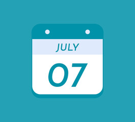 July 7 Single Day Calendar, 7 July