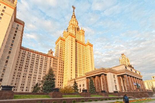 The main campus of Lomonosov Moscow state University. Majestic building in the architectural style of the Stalinist Empire