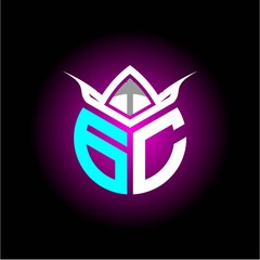 Initial minimalist G C Monogram logo letter with halloween edition mask vector image, for game profiles, invitations, letters, etc.