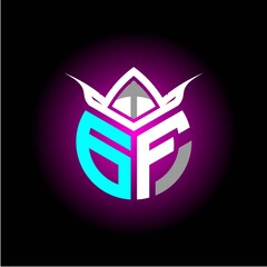 Initial minimalist G F Monogram logo letter with halloween edition mask vector image, for game profiles, invitations, letters, etc.