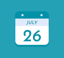 July 26 Single Day Calendar, 26 July