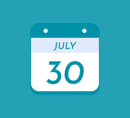 July 30 Single Day Calendar, 30 July