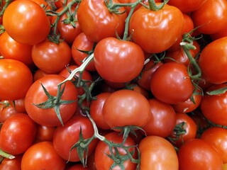 lot of tomatoes in the market closeup photo