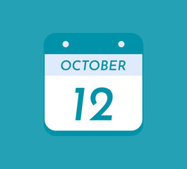 Fototapeta na wymiar October 12 Single Day Calendar, 12 October