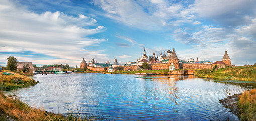 Fototapeta premium Solovetsky Monastery on the Solovetsky Islands and the blue water