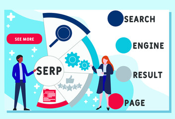 Vector website design template . SERP - Search Engine Result Page acronym, business concept. illustration for website banner, marketing materials, business presentation, online advertising.