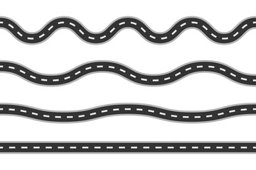 Road lines collection. Set of different track lines. Vector illustration.