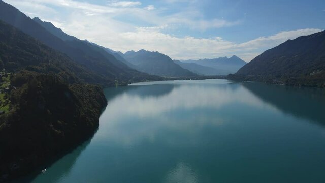 Amazing Lake Brienz in Switzerland with its blue water - aerial view