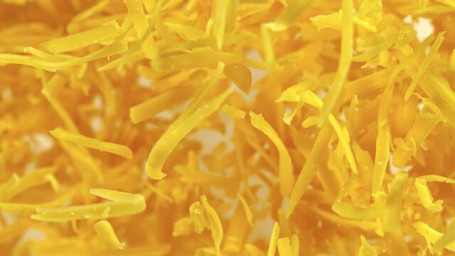 Super Slow Motion Shot of Flying Grated Cheese at 1000 fps.