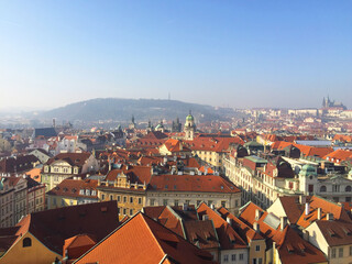 Naklejka na ściany i meble Aerial city view of Prague, Czech Republic