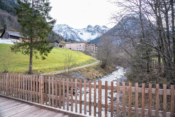 Farms in a mountains next the river