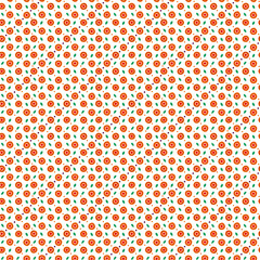Pattern for dymkovskaya toy number sixteen: orange, maroon, white, yellow, purple circles and black dots. The whole ornament simulates brush strokes, hence the uneven texture. seamless background
