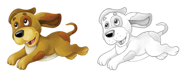 Fototapeta premium Cartoon sketch scene dog is jumping and looking - artistic style - illustration