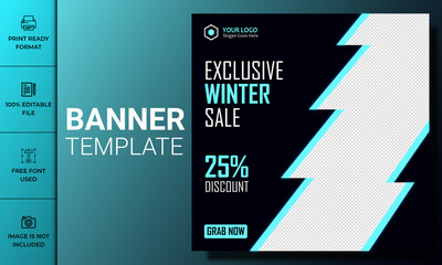 Modern abstract creative EXCLUSIVE WINTER FASHION BIG SALE promotional social media banner post template design layout with graphic elements. Instagram post banner. Vector template.