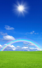 草原と虹と太陽